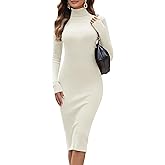 ninovino Women's Turtleneck Ribbed Knit Long Sleeve Slim Fit Sweater Dress