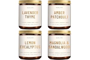 AUELIFE 4 Pack Scented Candles Set | Scented Candles for Home, Candle Gifts for Women Men, Soy Candle for Home, Aromatherapy Gift of Amber Patchouli/Lemon Eucalyptus/Lavender/Sandalwood