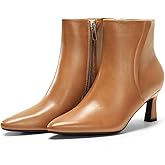 Coutgo Womens Ankle Boots Kitten Low Heel Closed Pointed Booties Side Zipper Winter Dress Shoes