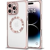 IAIYOXI Rectangle Magnetic Clear Case for iPhone 15, [Compatible with MagSafe],Soft Plating Phone Case with Full Camera Lens Protection,Anti-Scratch Shockproof Slim Cover, Rose