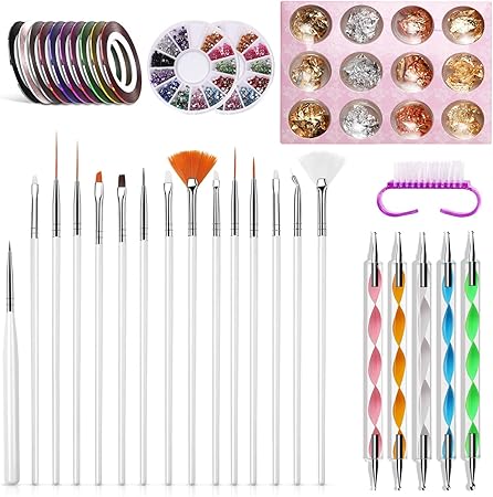 Amazon Absuper ネイルアートブラシ ネイルブラシセット ドットペン ジェルネイルパーツ ネイルデザインパーツ ネイル 金銀箔 ネイルホイル ネイルラインストーン ネイルラインテープ ネイル用品 ネイルサロン Absuper ネイルブラシ 通販