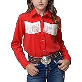 Noomelfish Girls Fringe Snap Button Down Western Shirt Cowgirl Long Sleeve Blouse Tops (5-12 Years)