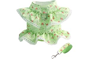 DORA BRIDAL Girl Dog Dress Harness Dog Valentines Outfit Dog Princess Birthday Party Dress Easy Walk Dog Harness and Leash Set for Puppy Doggie Small Medium Dogs Cats