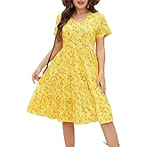 Younrui Women's Plus Size Casual Summer Tiered Dresses Short Sleeve Scoop Neck Ruffle Hem Loose Fitting Midi Babydoll Dress