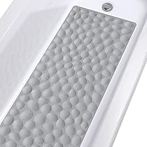 Tapis De Bain Antidérapant En Caoutchouc Souple – 40,6x101,6 Cm – Gris, Grands Trous Drainage, Lavable Machine