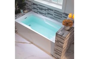 WOODBRIDGE 60" Acrylic Rectangular Alcove Soaking Bathtub in White with Left Drain, Brushed Nickel pop-UP Drain Included BA6030L