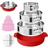 FENSIDEN 4, 7, 9 Inches Springform Pan Set - 304 Stainless Steel Nonstick Springform Cake Pan Set with Removable Bottom, 10 Inch Leakproof Silicone Cheesecake Pan Protector with 60 Pcs Parchment Paper