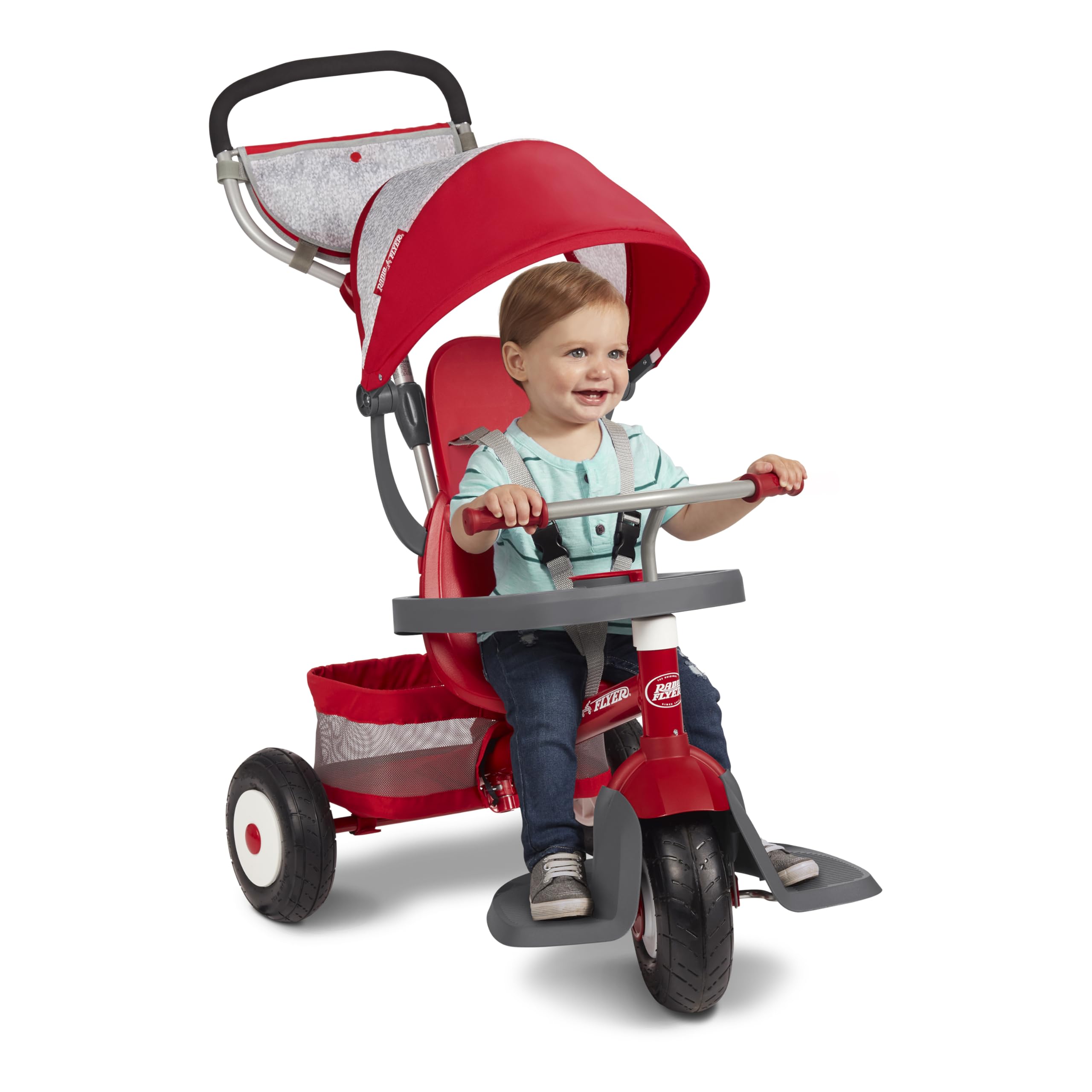 Toddler Stroller Tricycle, Kids Bike, Toddler Toys, Baby Toy, Radio Flyer Ultimate All-Terrain Stroll 'N Trike, for Ages 1-5 Years, Red Tricycle Stroller