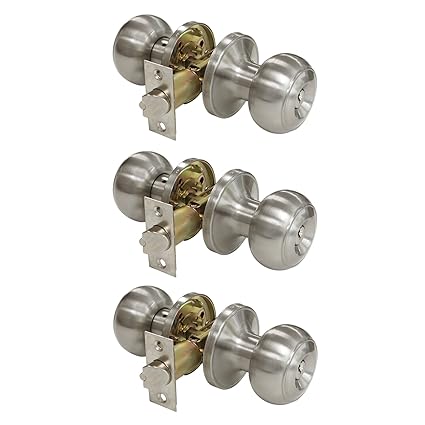 3 Pack Probrico Entrance Door Lock Bedroom Keyed Door Knobs Door Handle Lockset 609 Sn Et Round Knob Brushed Satin Nickel