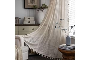 Multi Size Crochet Cotton Curtain, Window Treatment Hollow Hollow Curtain Bedroom, Look Rod Pocket Top Drape(150x220cm)