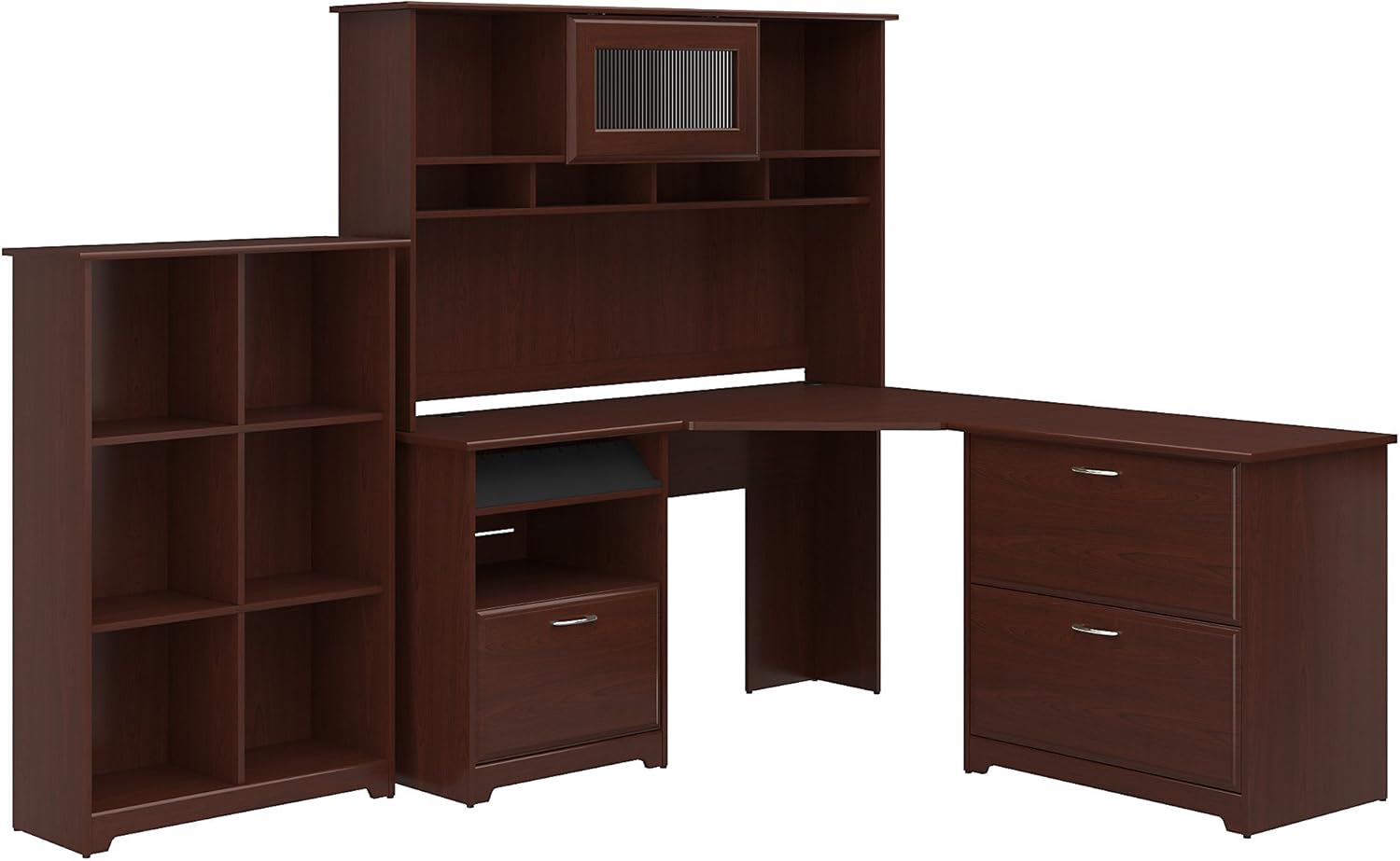 Amazon Com Cabot Corner Desk With Hutch Lateral File Cabinet And 6 Cube Bookcase Furniture Decor