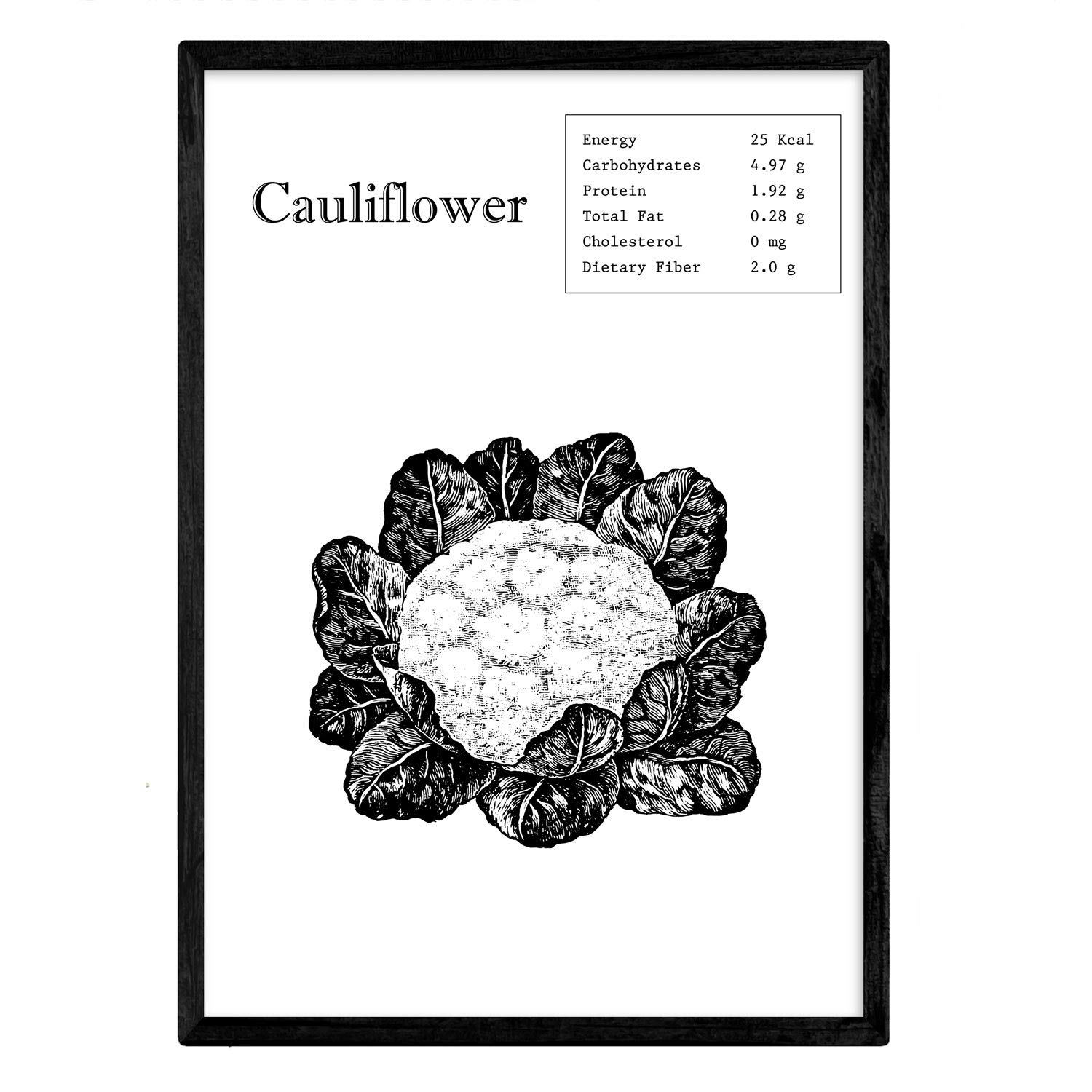 Nacnic Poster Cauliflower. Sheets of fruits and vegetables in English. A3 size
