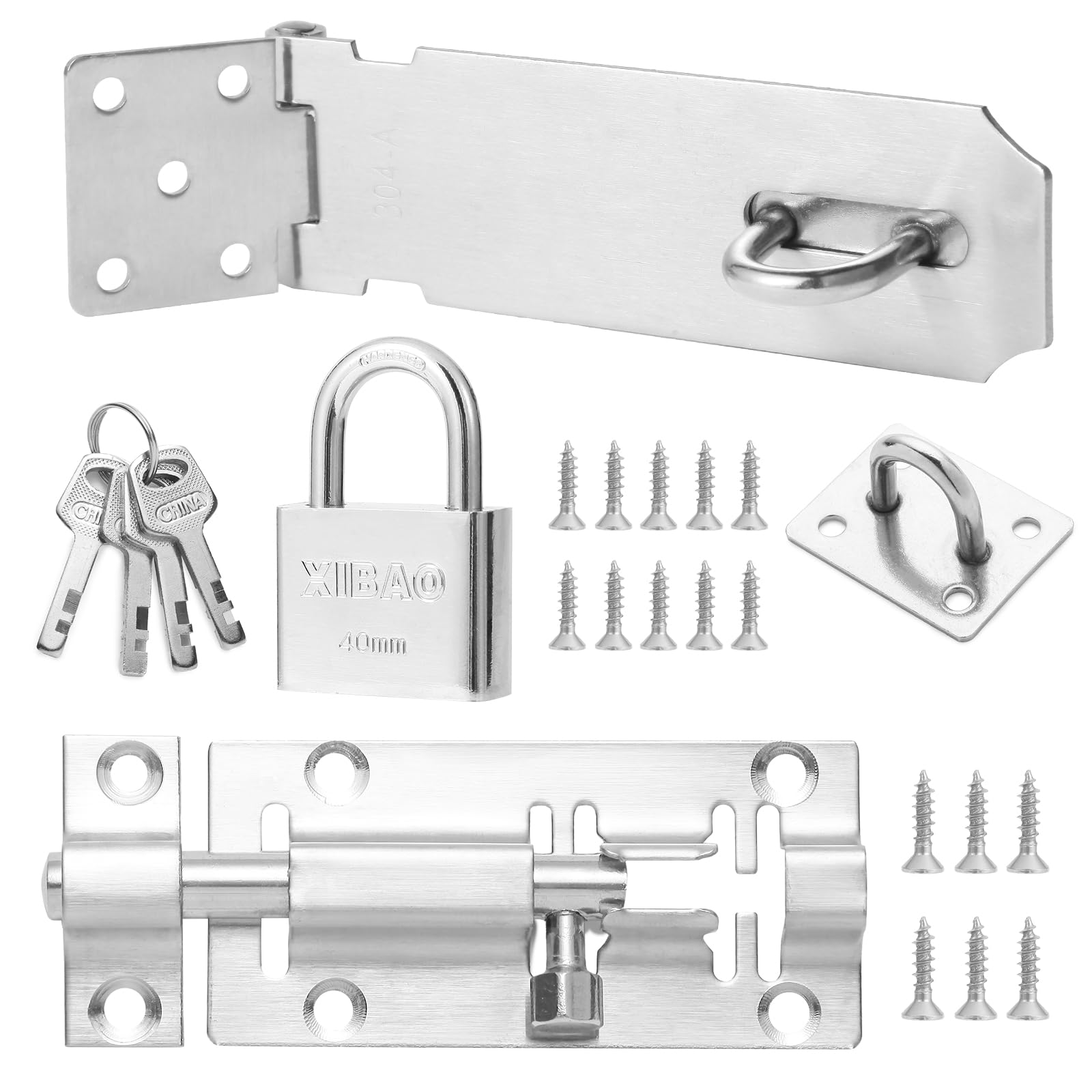 Tahbarshi Door Lock Bolt 3inch Clasp Lock 4.92inch Stainless Steel Gate Bolt 90-Degree Padlocks with Keys and Screws Padlock Latch for Bedroom, Bathroom Door Cabinet and Pet Cage