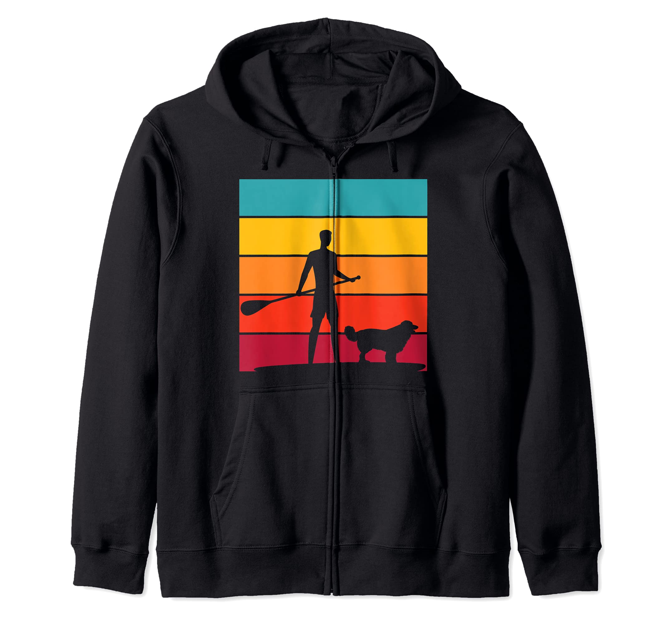 Retro Stand Up Paddler Animal Dog Paddleboarding Outdoor SUP Zip Hoodie