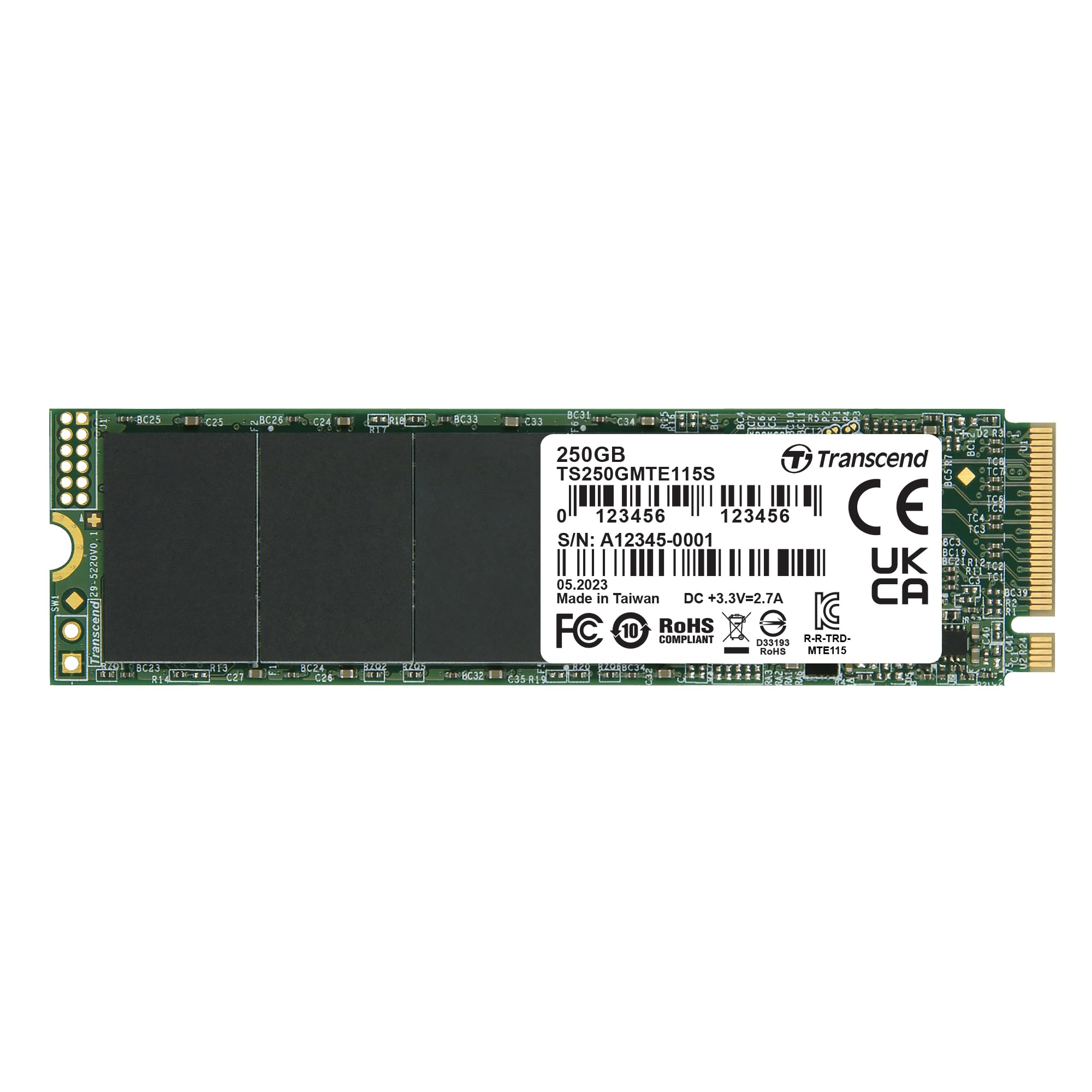Transcend MTE115S 250GB NVMe PCIe Gen3 x4 SSD, Read/Write up to 3,000/1,300 mb/s with 3D Nand Flash TS250GMTE115S — image 1