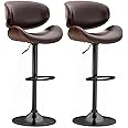 YaFiti Swivel Bar Stools Set of 2, Modern PU Leather Adjustable Counter Stool, Barstool with Back and Footrest for Home Kitchen Island, Brown