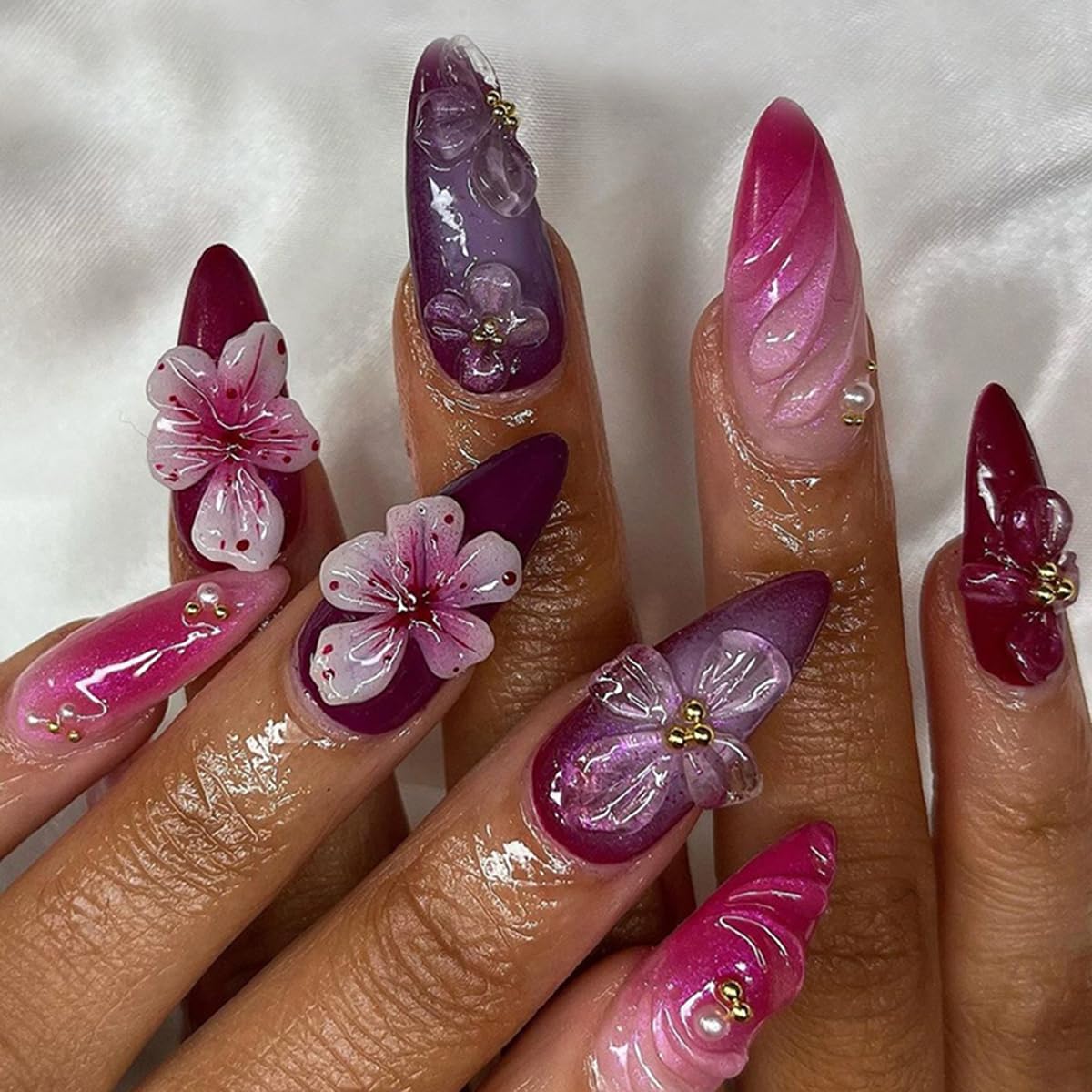 Photo 1 of 30 Pcs Dark Purple Press on Nails Short Almond - YEFIUO Spring Wine Red Fake Nails Press ons French Nail Art Tip Full Cover Acrylic False Nails Glue on Nails Kit with 3D Small Flowers Design for Women1063577448
1063577448