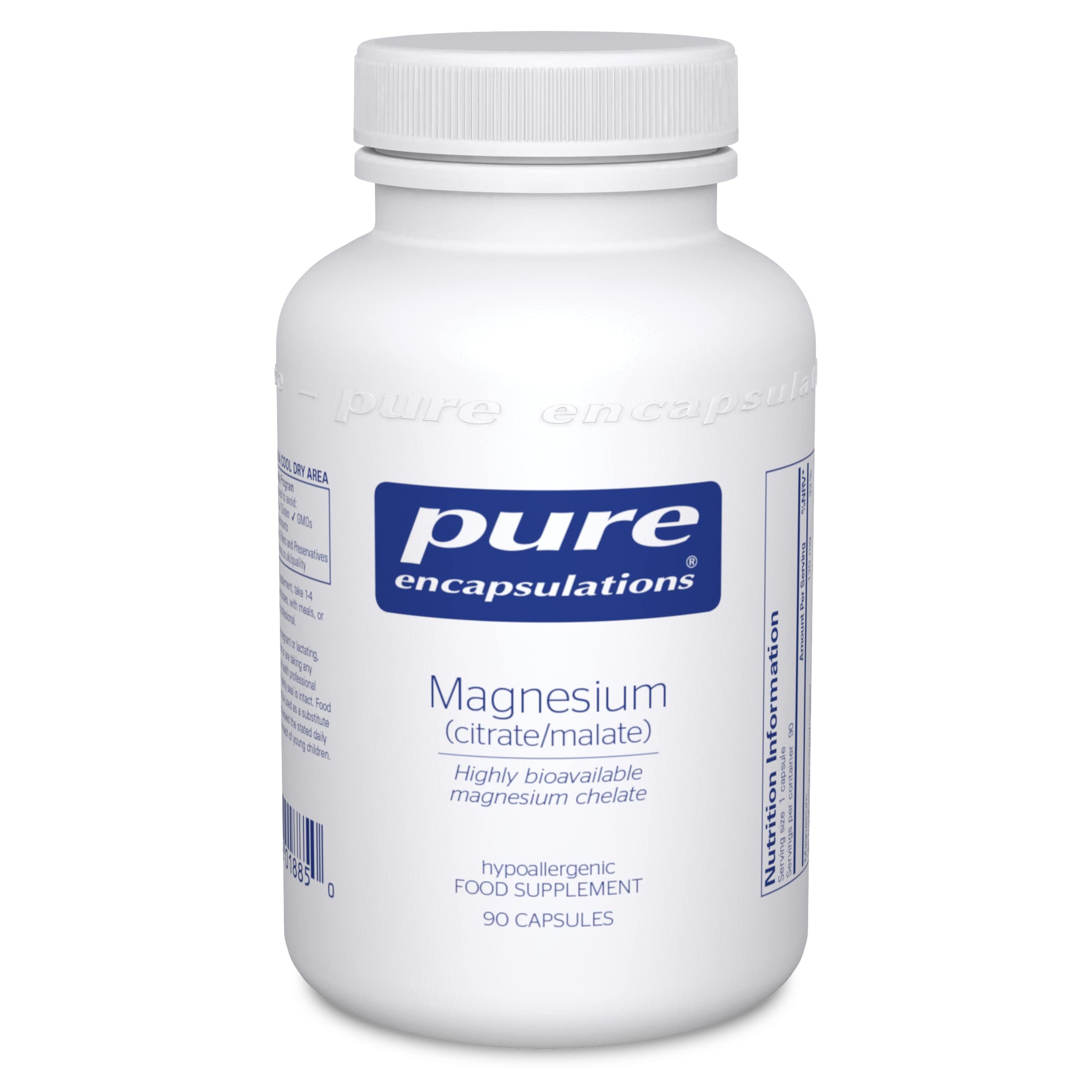 Pure Encapsulations Magnesium (Citrate/Malate) 120mg - Highly Bioavailable Magnesium Chelate - 90 Capsules