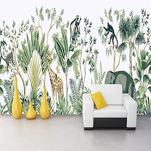 Papel pintado personalizado pintado a mano selva tropical animal fondo