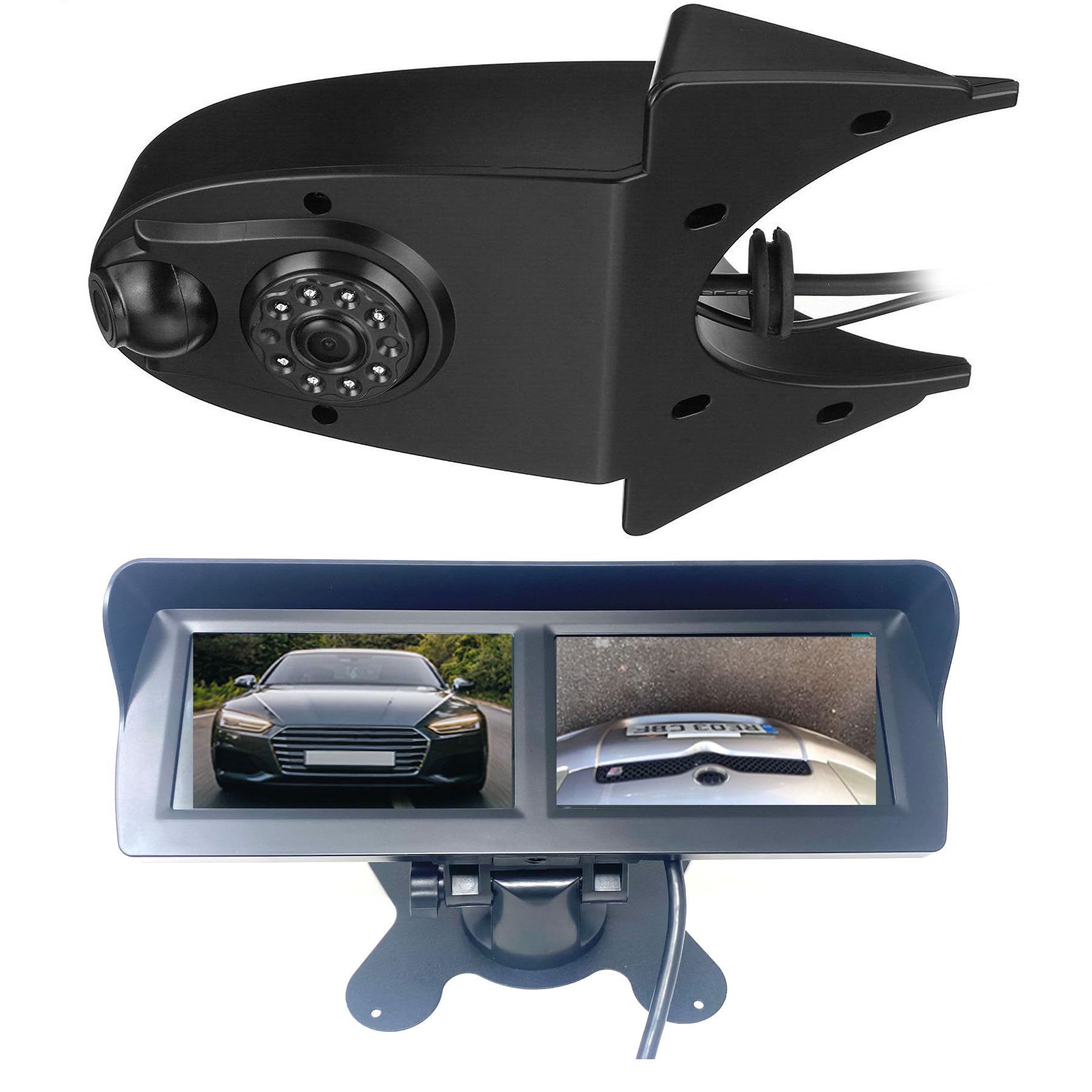 Dolphin Automotive Universal Dual Van Reversing Camera/Twin Parking Camera Roof Mounted Birdseye Rear View (Camera With 4.3" Dual Dash Monitor)