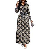 MsavigVice Women Church Maxi Dresses Long Sleeve Button Down Floral Print African Long Dress with Pockets