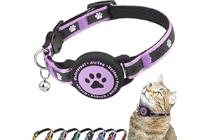 FURRIGO Airtag Cat Collar Breakaway, Reflective Kitten Collar with Apple Air Tag Holder and Bell, Comfortable Padding, Adjustable, Durable, Fits for Girl Boy Cats (Purple,XS)