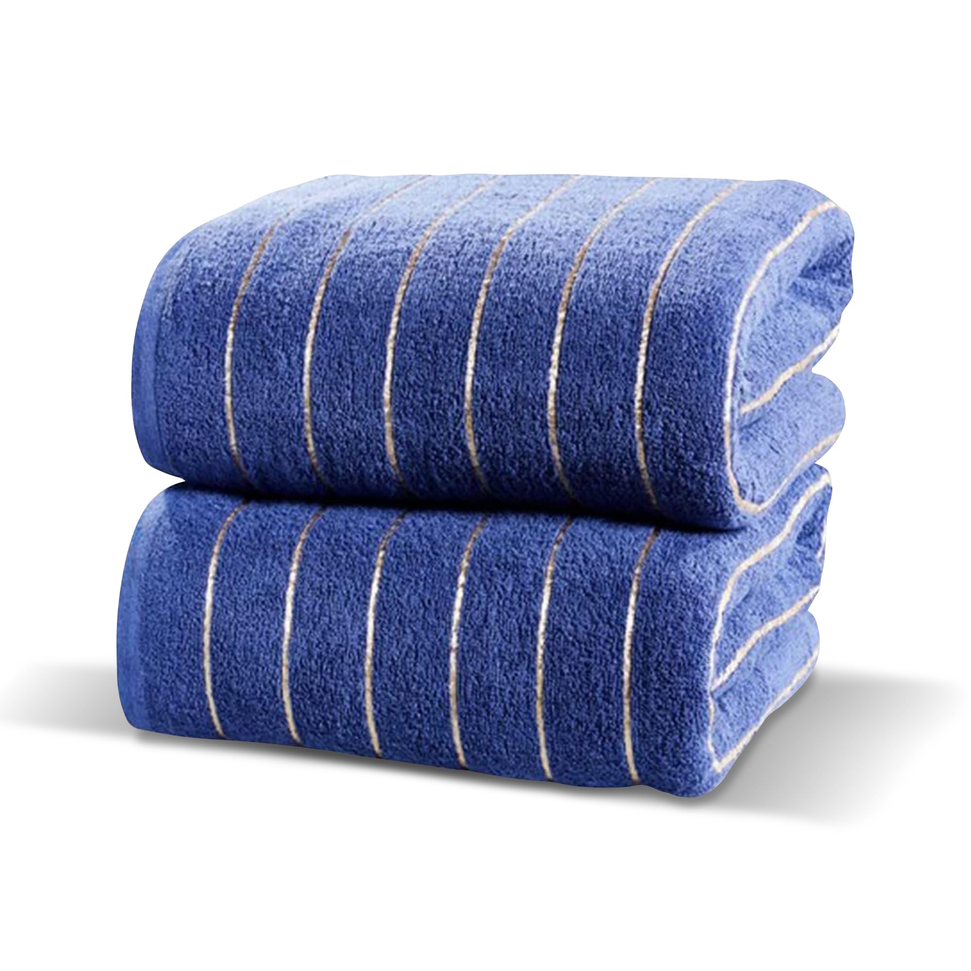 Rapport Home Two Piece Navy/Gold Striped Towel Bale 100% Cotton, Blue, 2-pc