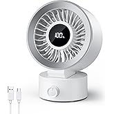 CIVPOWER Desk Fan Small Quiet: Table Fan Rechargeable with 1200mAh Battery & USB Powered, Portable for Office Bedroom Home Desktop, Digital Display, 30° Tilt Adjustable, 100 Speeds, White