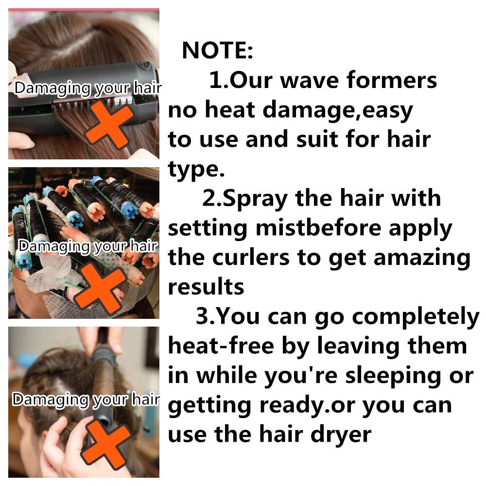 30 Pcs Wave Curls Formers Styling kit, Magic Water Ripple Hair Rollers, No Heat Hair Curlers Spiral Curls Styling Tools With 2 Pcs Styling Hooks, For Most Women Girls Hairstyles (30cm/11.8inch)… : Beauty