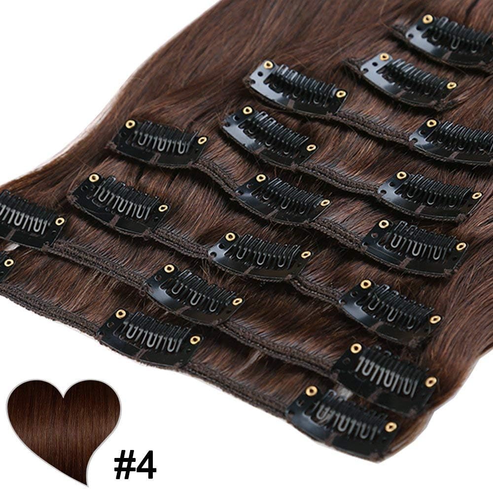 Elailite Hair Extensions Real Human Hair Clip in 8 Pieces (Thin Weft) Remy Natural Hair Full Head Straight, #4 Medium Brown - Image 3