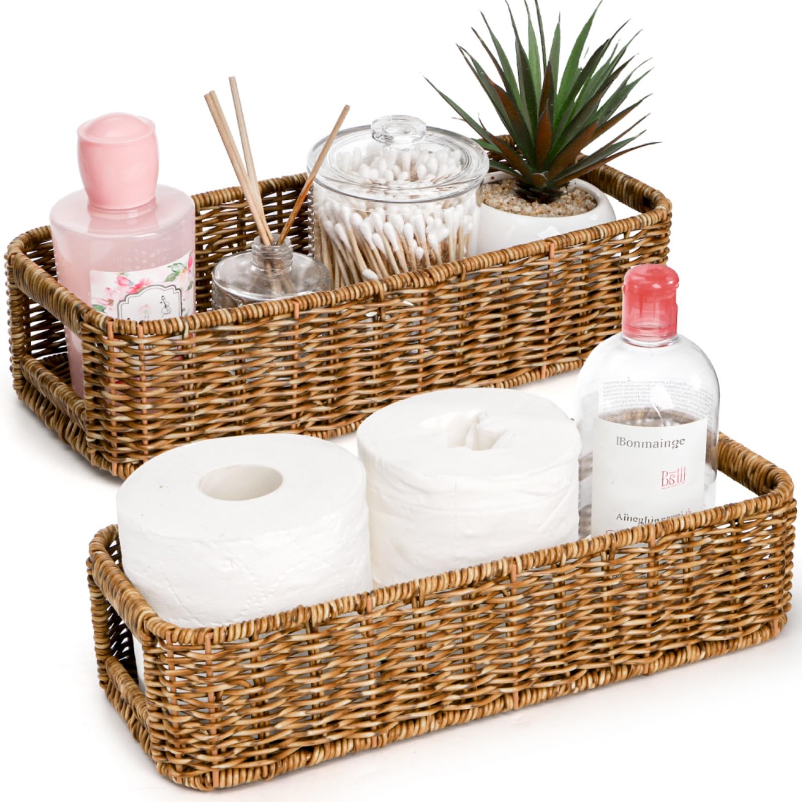 Photo 1 of ***1  PIECE MSSING***
ZAVOOS 2 Pack Toilet Tank Basket, Handwoven Rectangular Wicker Shelf Baskets for Organizing, Decorative Countertop Storage Bin with Built-in Handle for Bathroom Tank Top, Bedroom Closet