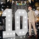 Marquee Numbers 10th-Birthday Decorations: Large 4ft Light up Numbers Balloon for Party Big 10 Year Old Girl Boy Birthday Decoration Anniversary Foam Board Wall Number 10