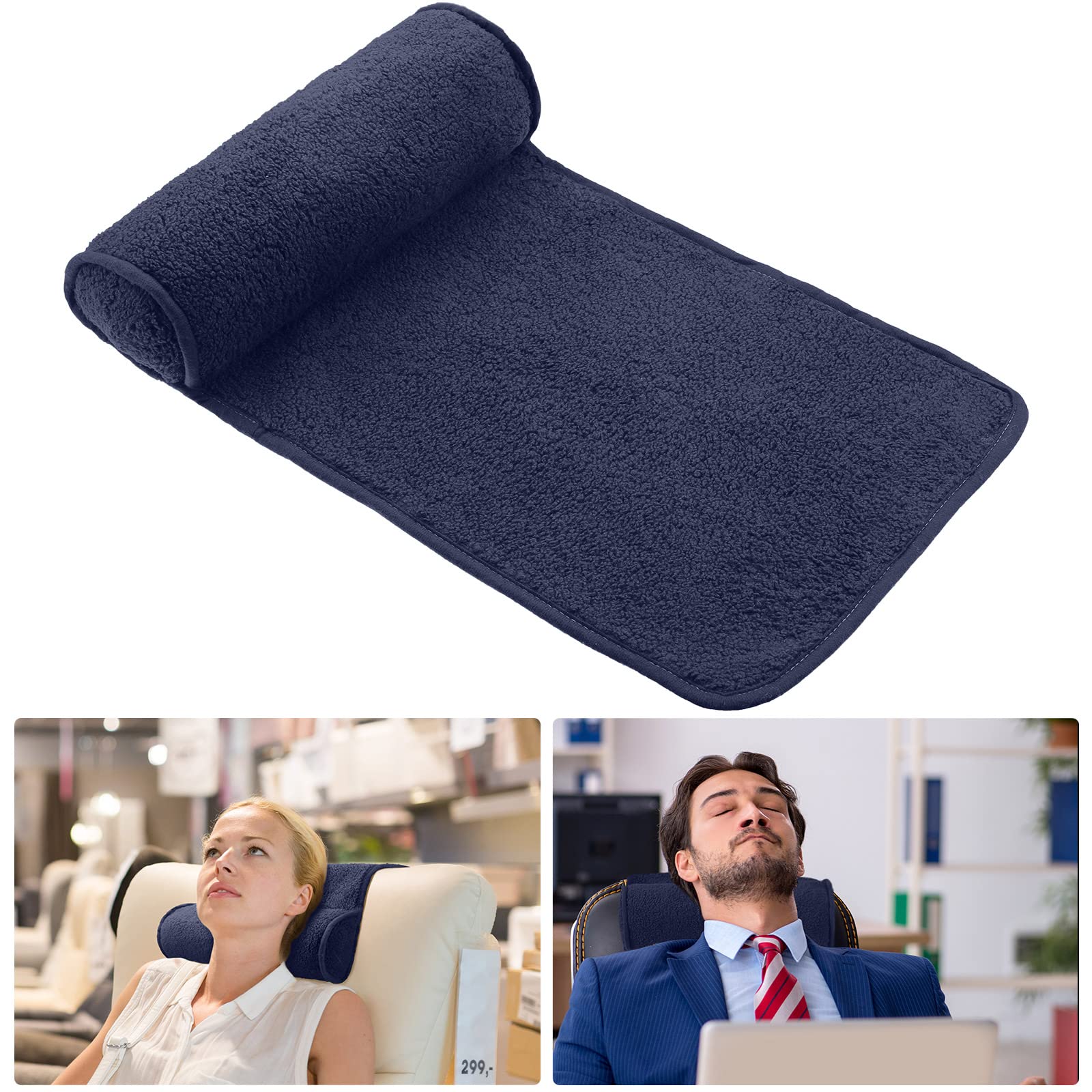 Weysat Neck Pillow for Recliner Head Pillow Adjustable Plush Pillow Neck Roll Non Slip Fleece Couch Neck Head Support Pillow for Travel Home Recliner Sofa Armchair (Dark Blue)