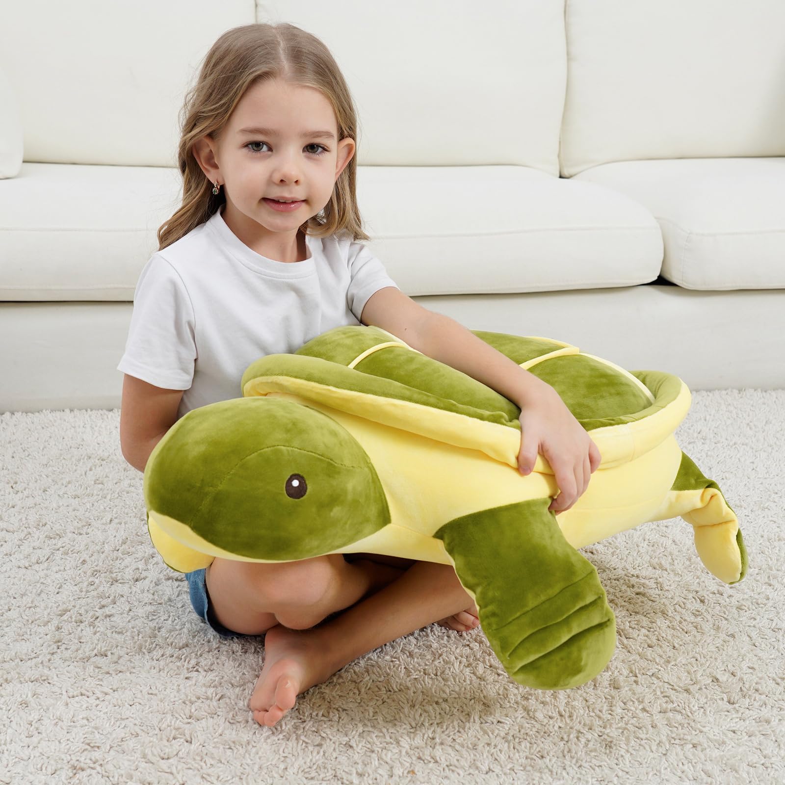 Dalmao 70 cm Große Schildkröte Kuscheltier, Weiche Meeresschildkröte Plüschtier Kissen, Jumbo Schildkröte Stofftier zum Kuscheln, Niedliches Schlafkissen Geschenk für Kinder Mädchen Jungen 7