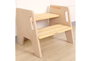 Wingyz Wooden Toddler Step Stool, Adjustable Step stools for Kids with Handles,Durable 3-Level Height Stepstool for Bathroom Sink, Kitchen, Bedroom,Potty Training