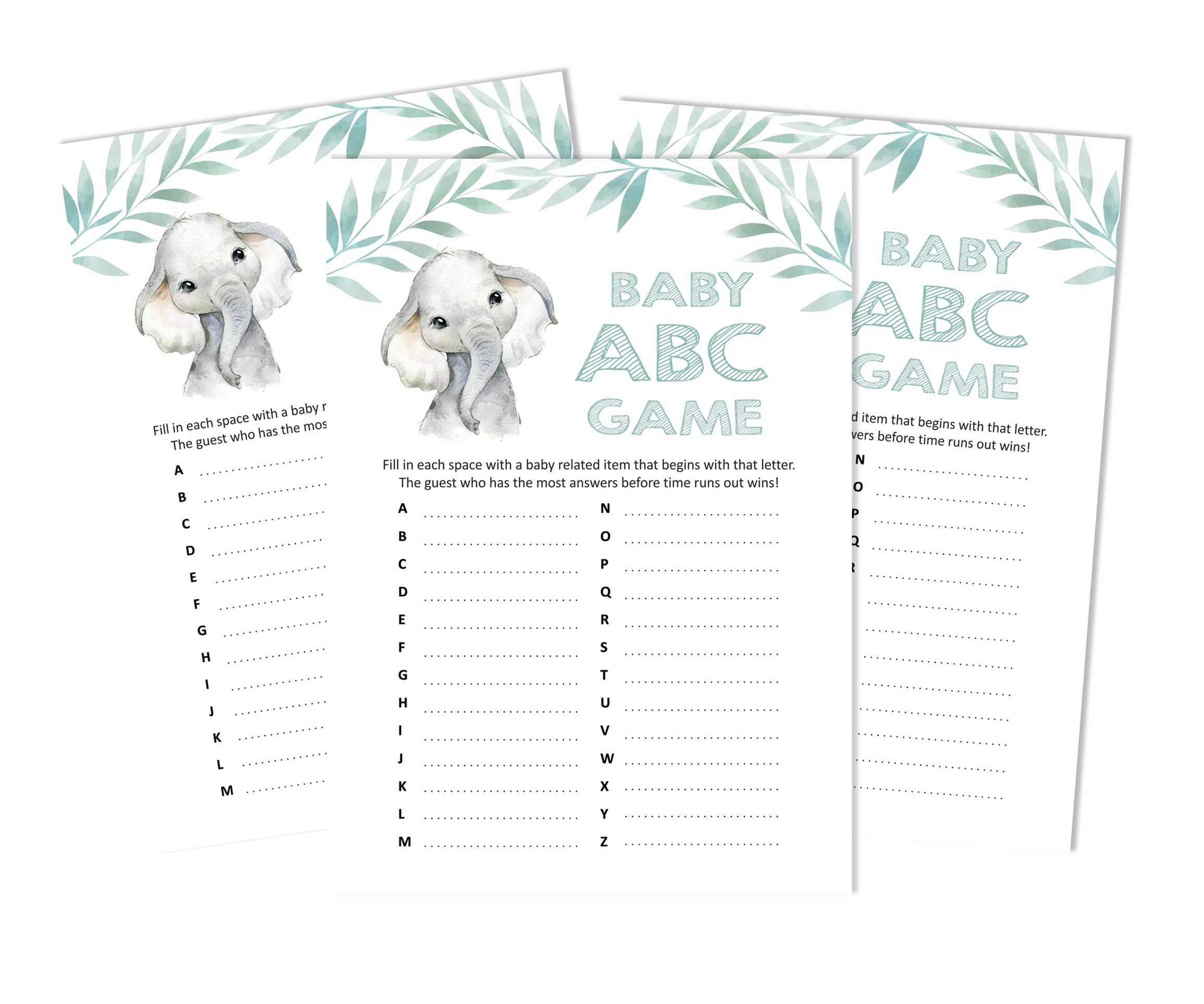 Inkdotpot Baby Shower Game Set Of 50 Baby Alphabet ABC Game Baby Elephant Gender Neutral Party Supplies