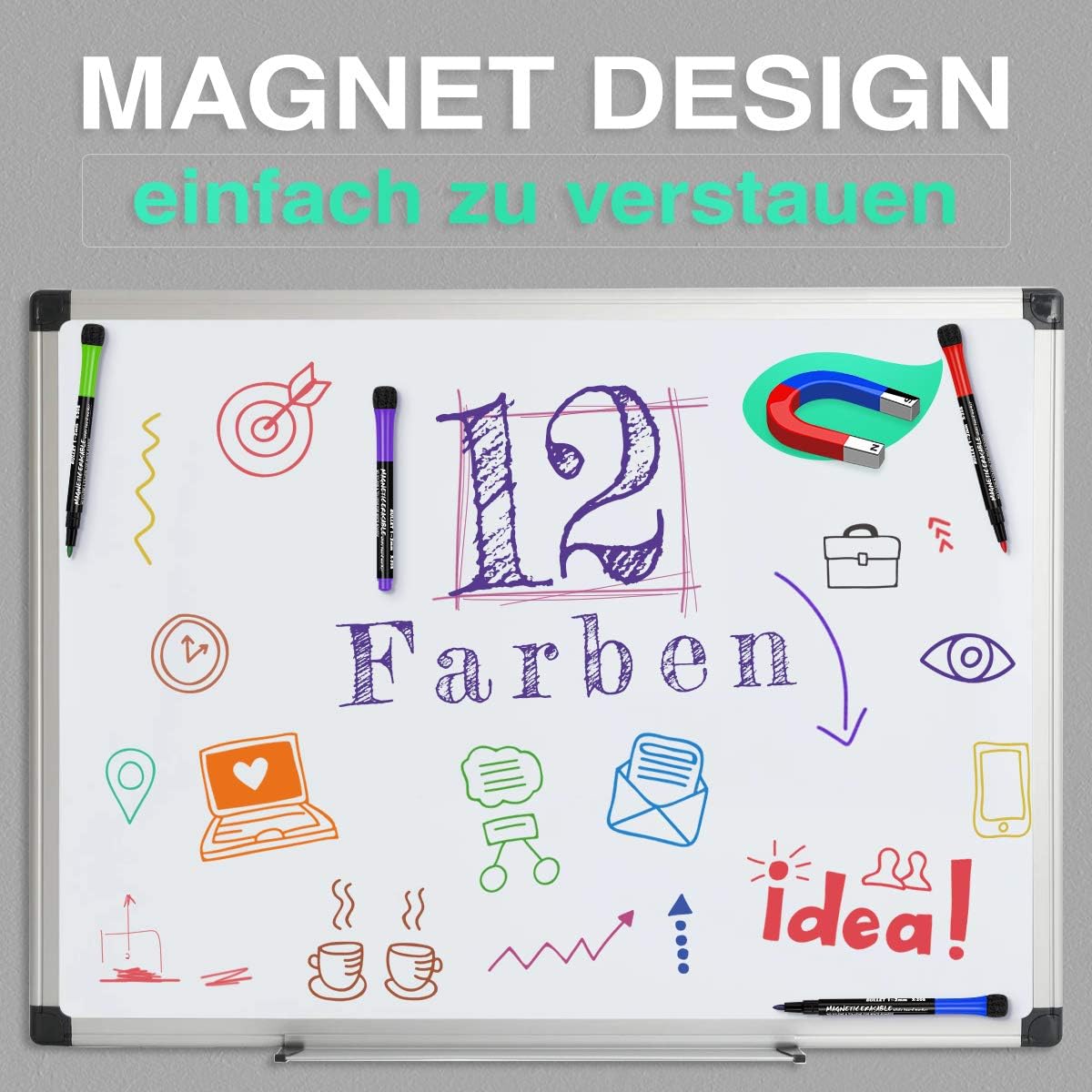 Whiteboard Pens Whiteboard Markers: 12 Magnetic Whiteboard Pens and Eraser set - Image 4
