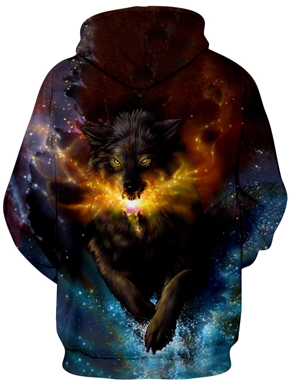 Loveternal Unisex Adult 3D Wolf Hoodie Galaxy Funny Drawstring Pocket Make Up Pullover Hoodies Sweatshirt for Women Men S