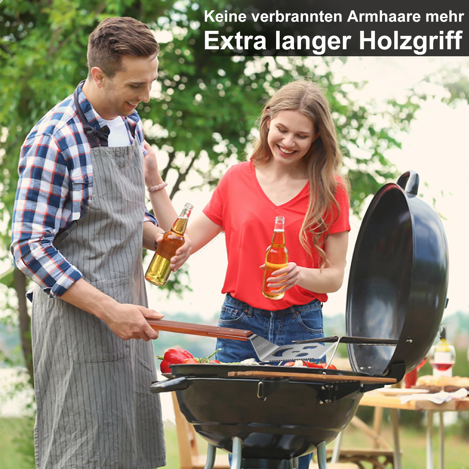 7 in 1 grillspachtel für Barbecue Grill, Multifunktion Grillbesteck mit Holzgriff, Eingebaute grillbesteck-set-Funktion,Kreativer Grillwender, Einzigartige Grillwerkzeuge, Grillen Geschenke für Männer 6
