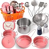 Veitch fairytales Kids Play Kitchen Toy Accessories Set Toddler Cooking Playset for Girls Boys Including Colorful Pots and Pans (Pink)