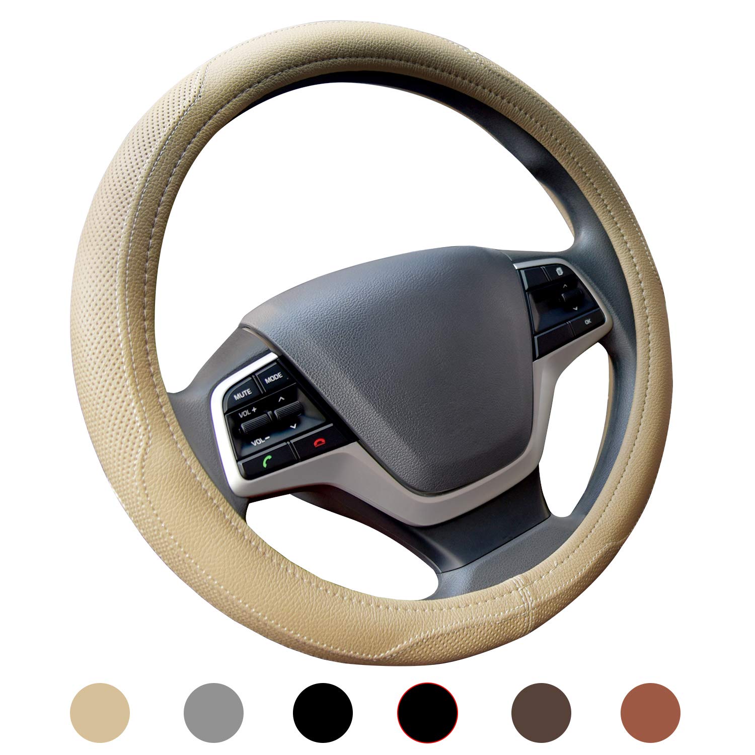 Ylife Microfiber Leather Car Steering Wheel Cover, Universal 15 inch Breathable Anti Slip Auto Steering Wheel Covers (Beige)