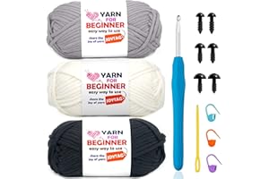 JOYTAG 3 Pack Beginners Crochet Yarn Black White Grey Cotton Crochet Yarn for Crocheting Knitting Beginners with Easy-to-See Stitches Cotton-Nylon Blend Crochet Yarn for Beginners Crochet Kit(3x50g)