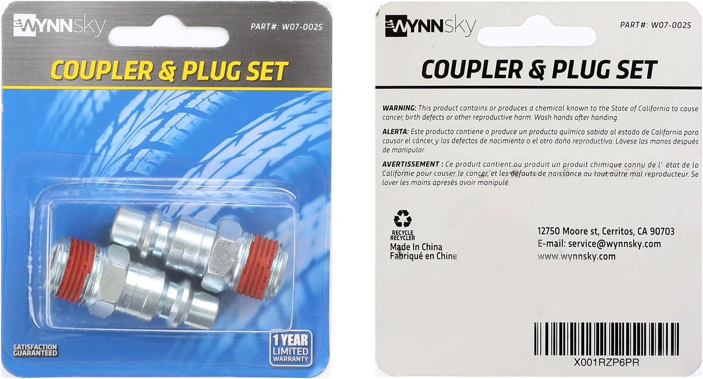 WYNNsky Air Tools Accessories Fittings, 3/8'' MNPT Industrial Type Plug with Sealant, 2 Pieces Air Compressor Accessories Kit - - 