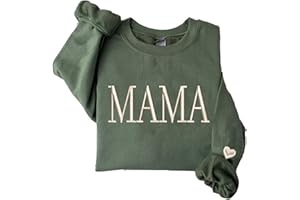 NAZENTI Mama Embroidered Crewneck Sweatshirt Mama with Heart on Long Sleeve Fashion Pullover Size S-4XL