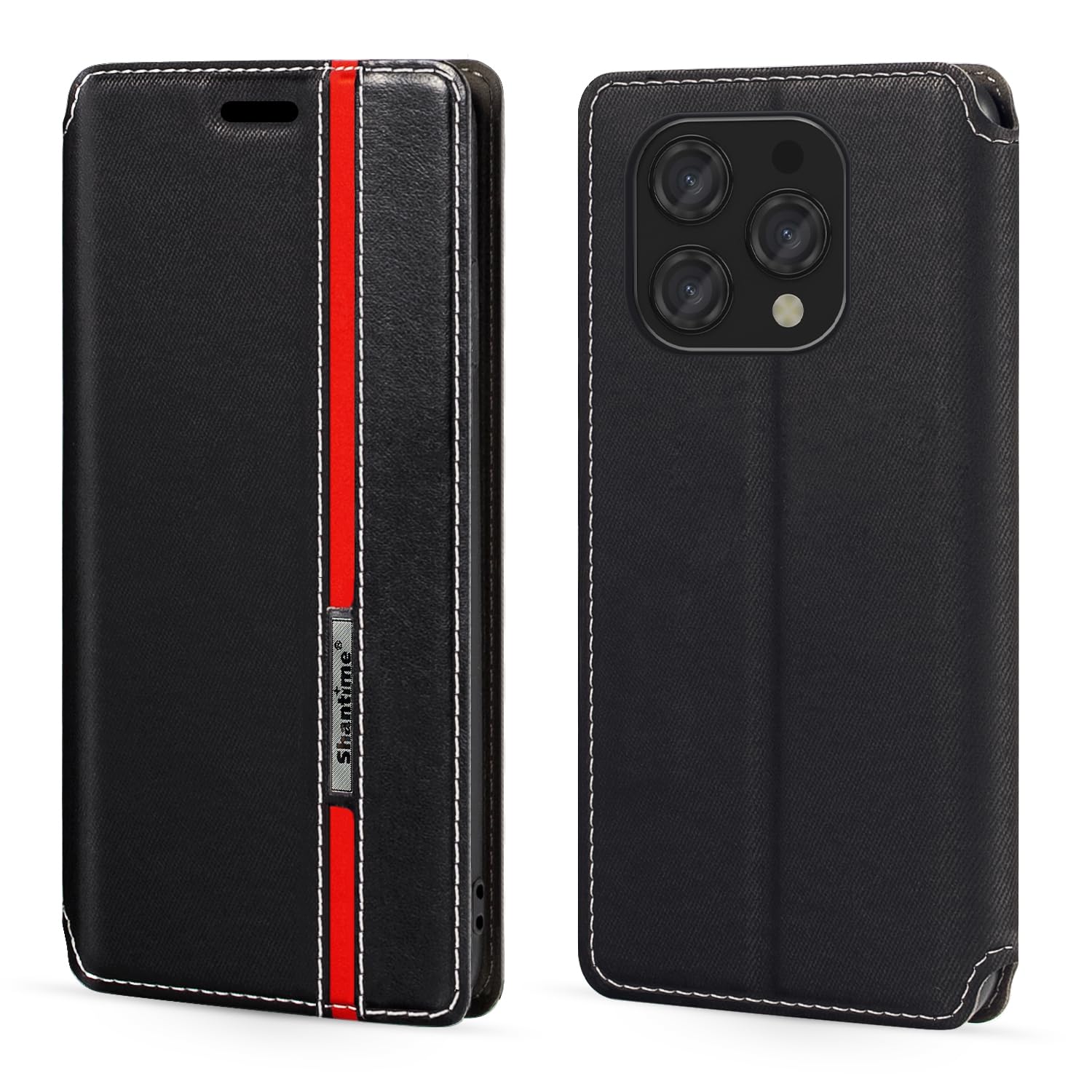 Colorblock Invisible Magnetic PU Leather Flip Case Compatible with Doogee N55, Stylish Wallet Cover with Full Protection and Slim Design (Black)