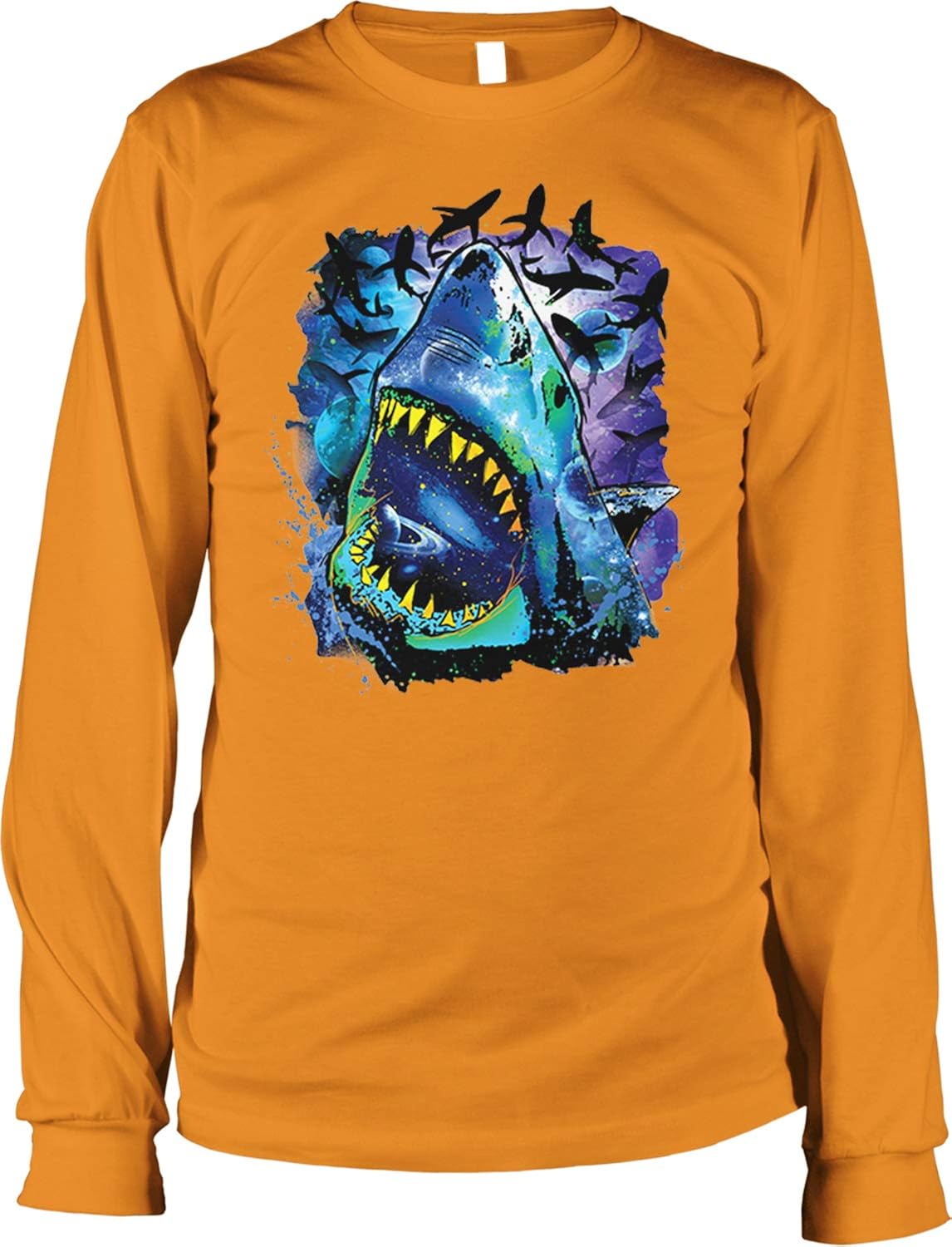 Hoodteez Great White, Cosmos, Galaxy, Space Pattern Men's Long Sleeve Shirt