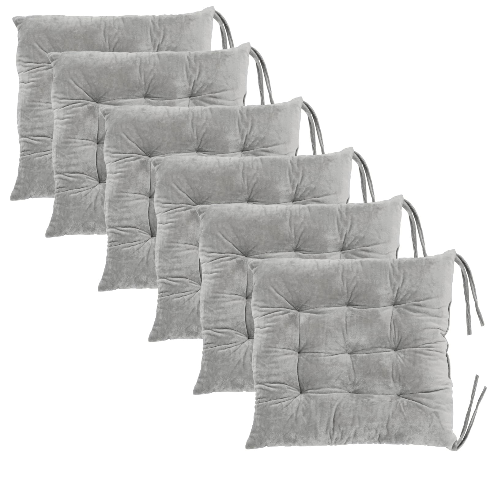 Photo 1 of 6 Pack Square Seat Cushion Chair Pads for Kitchen Dining Chairs, Soft Comfort Velvet Chair Mat Pillow Cushions with Ties for Office Desk Living Room Tatami 15.5", Gray