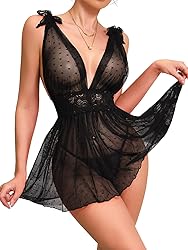 Lilosy Petite Sexy Polka Dots Mesh Sheer Babydoll