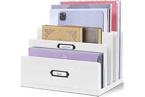 UGIFTT File Organizer for Desk Mail Organizer Countertop, Wood Detachable 4 Slots Mail Sorter Letter Holder, Desktop Accessories Organizer Office Supplies Organzier for Letter Mail Folder Bill Document ipad