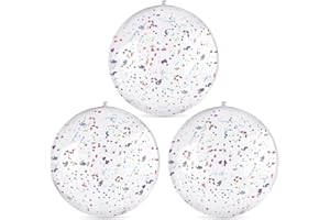 MCPINKY 3PCS Beach Ball, 16" Glitter Beach Balls Inflatable Beach Balls Transparent Floating Ball with Silver Confetti Pool Sand Toys for Kids Toddlers Summer Pool Party